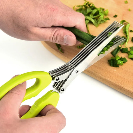 Multi-functional Stainless Steel 3/5 Layer Kitchen Scissors Pepper Shredded Chopped Scallion Cutter Laver Cut Cooking Tool