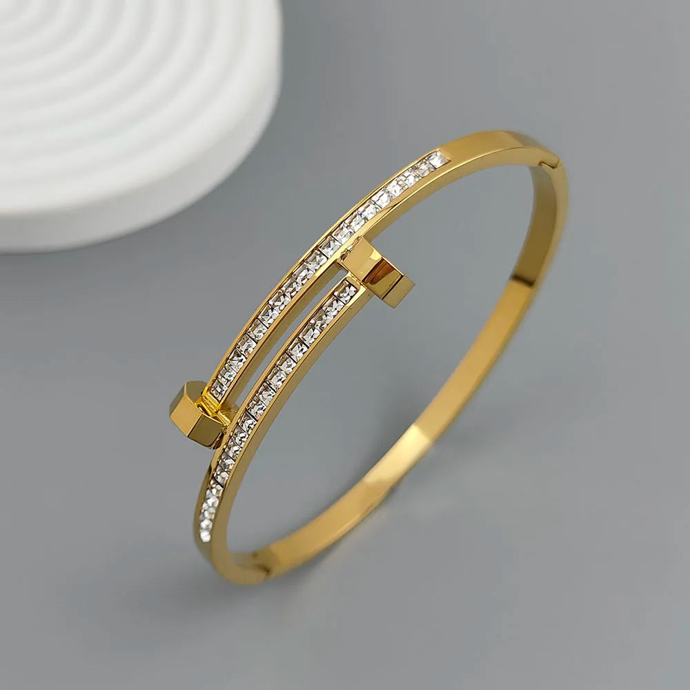 New nail zircon stainless steel gold-plated bracelet 18K, high quality waterproof couple bracelet, wife gift