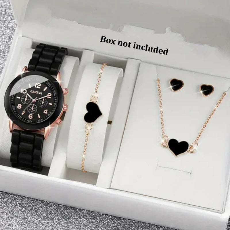 5/6PCS Luxury Watch Women Ring Necklace Earrings Bracelet