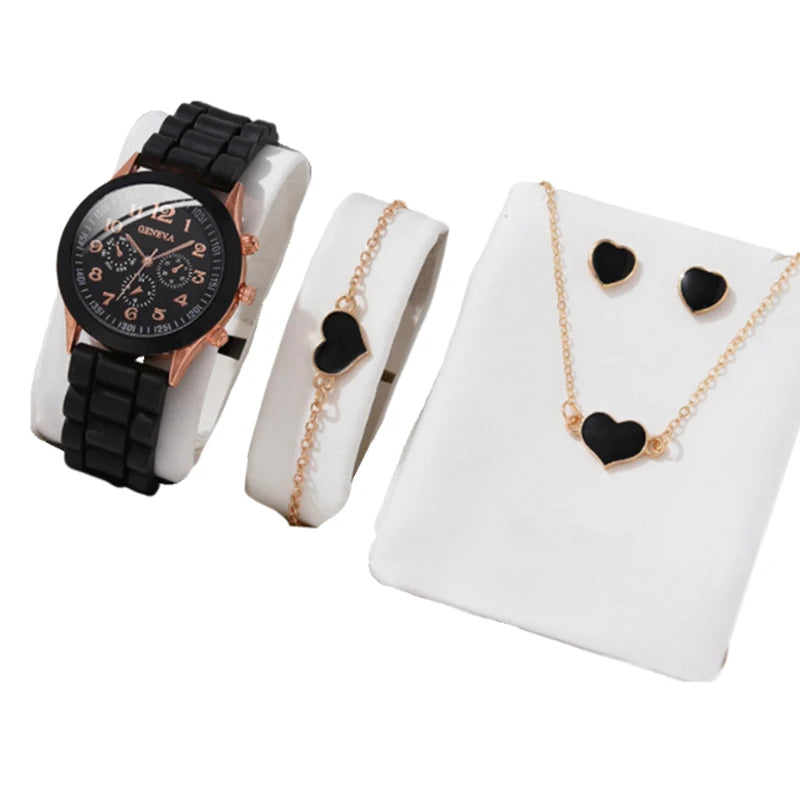 5/6PCS Luxury Watch Women Ring Necklace Earrings Bracelet
