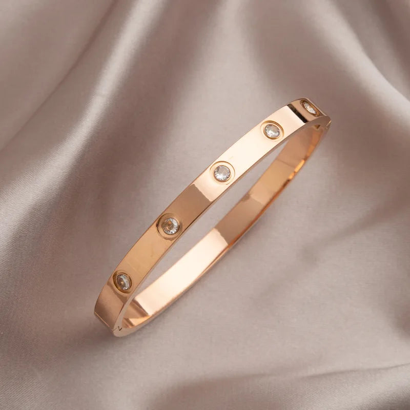 Htpwe Stainless Steel Diamond Ring Stacking Bracelet Women 18k Gold Plated Couple Holiday Gift Fashion Bracelet Party Jewelry