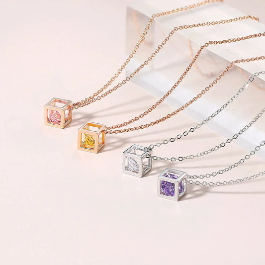 Necklace  Cube Zircon Rose