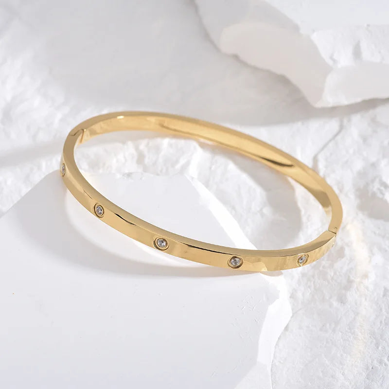 Htpwe Stainless Steel Diamond Ring Stacking Bracelet Women 18k Gold Plated Couple Holiday Gift Fashion Bracelet Party Jewelry