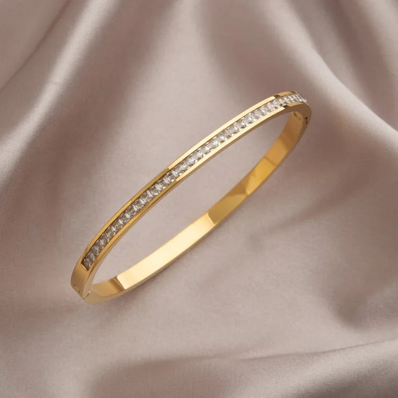 Htpwe Stainless Steel Diamond Ring Stacking Bracelet Women 18k Gold Plated Couple Holiday Gift Fashion Bracelet Party Jewelry
