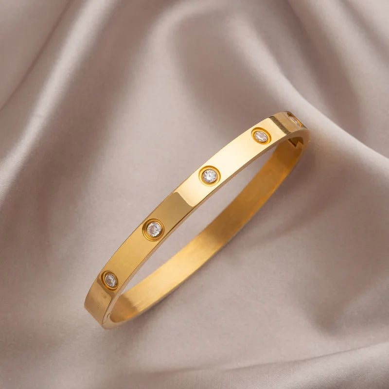 Htpwe Stainless Steel Diamond Ring Stacking Bracelet Women 18k Gold Plated Couple Holiday Gift Fashion Bracelet Party Jewelry