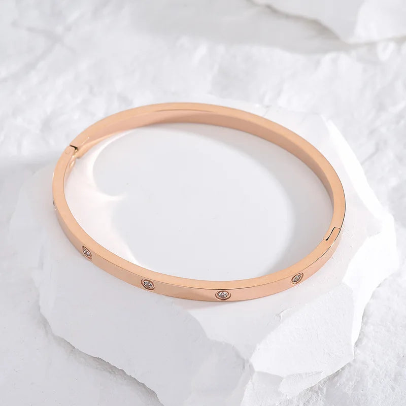 Htpwe Stainless Steel Diamond Ring Stacking Bracelet Women 18k Gold Plated Couple Holiday Gift Fashion Bracelet Party Jewelry