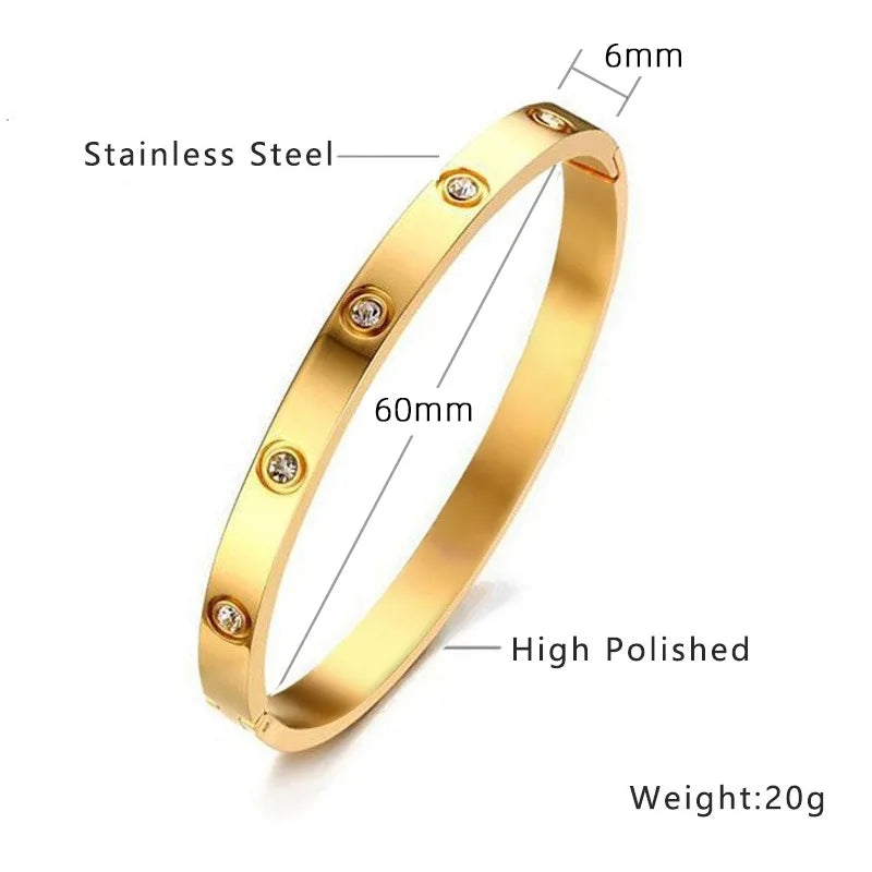 Htpwe Stainless Steel Diamond Ring Stacking Bracelet Women 18k Gold Plated Couple Holiday Gift Fashion Bracelet Party Jewelry