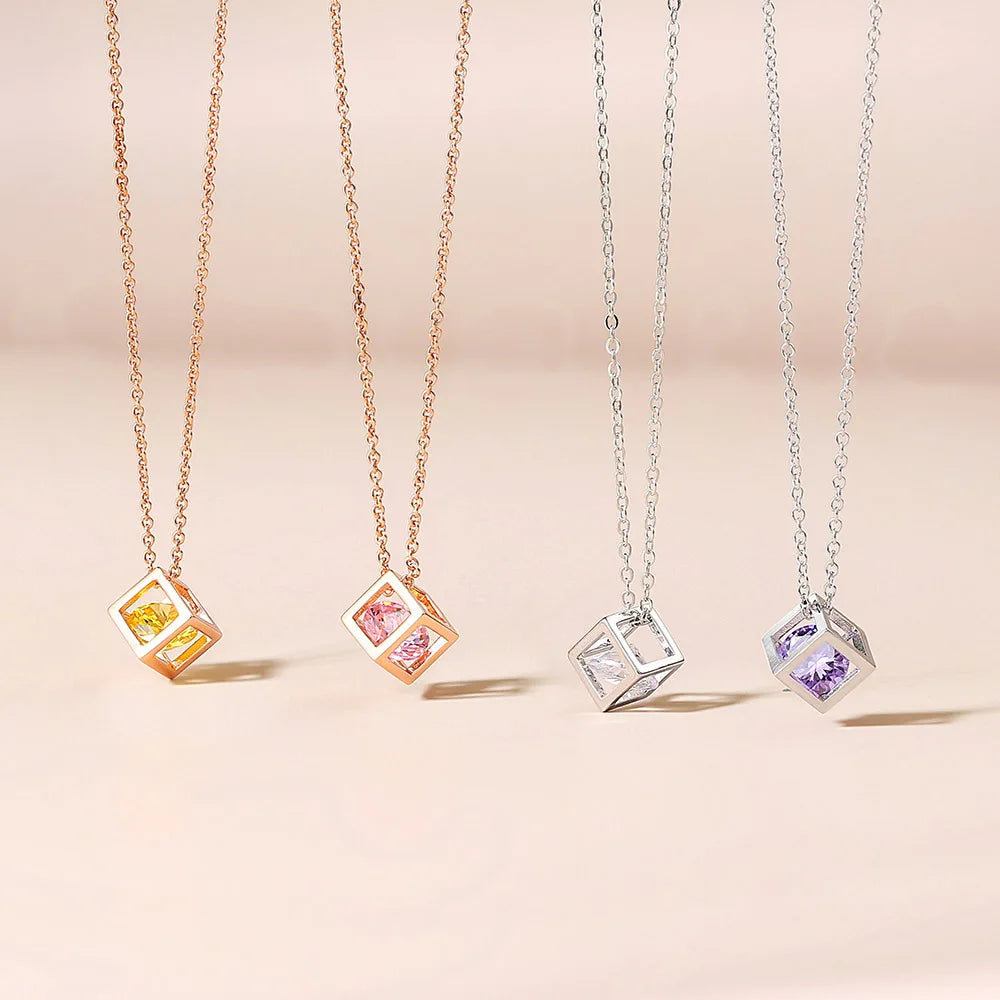 Necklace  Cube Zircon Rose