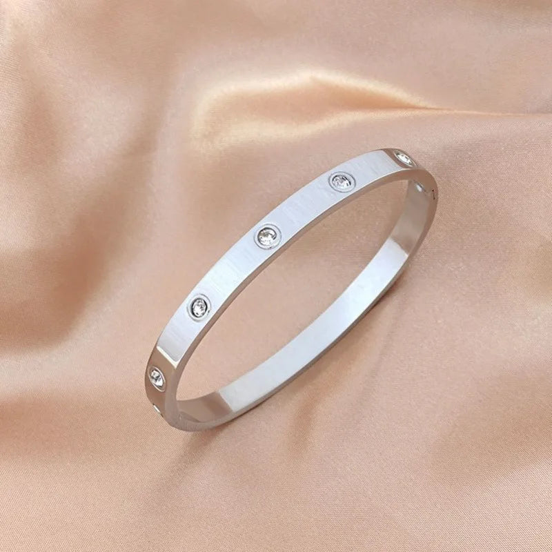 Htpwe Stainless Steel Diamond Ring Stacking Bracelet Women 18k Gold Plated Couple Holiday Gift Fashion Bracelet Party Jewelry