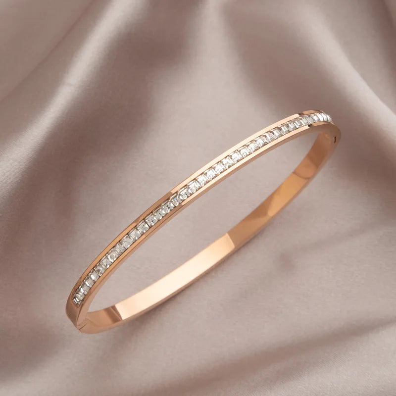 Htpwe Stainless Steel Diamond Ring Stacking Bracelet Women 18k Gold Plated Couple Holiday Gift Fashion Bracelet Party Jewelry