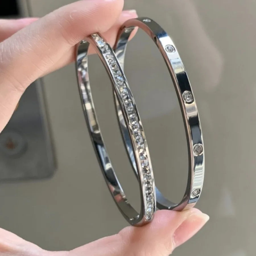 Htpwe Stainless Steel Diamond Ring Stacking Bracelet Women 18k Gold Plated Couple Holiday Gift Fashion Bracelet Party Jewelry